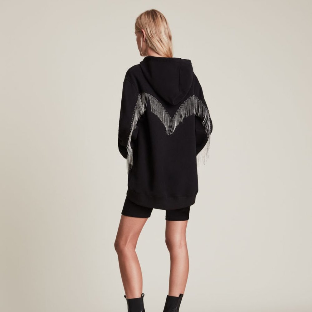 NWT AllSaints Giselle Chain Hoodie Black Sweatshirt